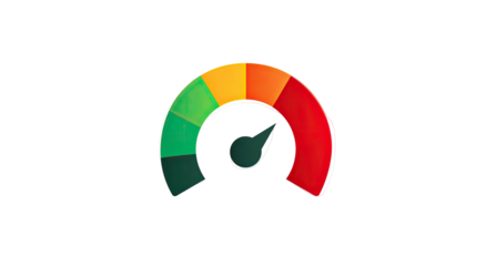 A semi-circular gauge displays a spectrum from green to red