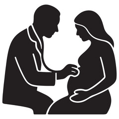 Doctor checking pregnant woman silhouette vector illustration