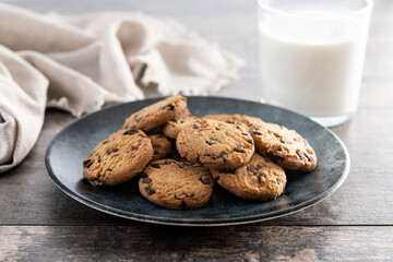 Chocolate chip cookies for breakfast on wooden table