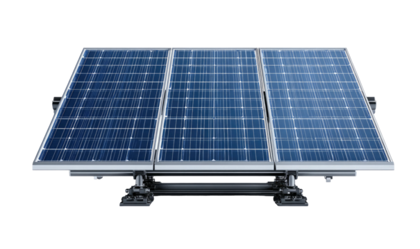 Array of three photovoltaic panels on a dark background