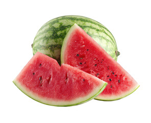 Fresh, juicy watermelon slices with seeds against a dark background
