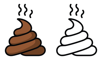 Cartoon Poop Emoji Icon in Brown and Outline Version symbol