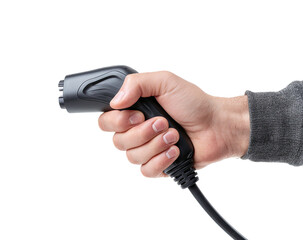 Hand holding an electric vehicle charging cable connector