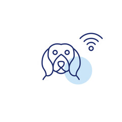Dog and wi-fi. Pet monitoring, smart tracking devices. Internet of things care. Pixel perfect, editable stroke vector icon