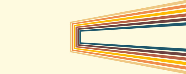 Colorful linear background in 70's style. Retro panel with rainbow stripes. Template for posters, banners, decorative elements and wall art. Design and creativity idea