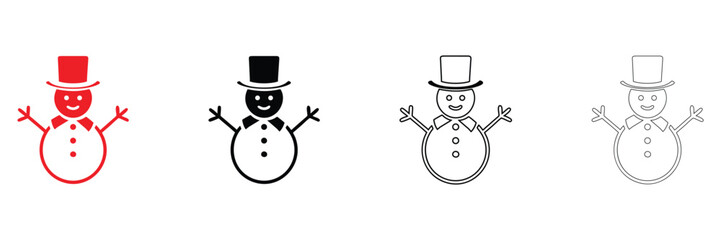 snowman vector icon set, christmas snowman vector, silhouette and line art illustration