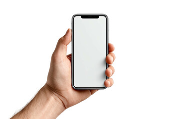 Hand holding a modern smartphone with a blank white screen (6)