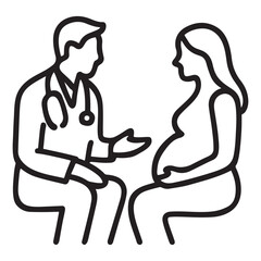 Doctor consulting pregnant woman outline vector illustration