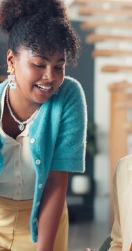 Team, meeting and planning with business woman in office for project review, seo branding and advice. Trend analysis, proposal feedback and marketing campaign with employees in agency for chat