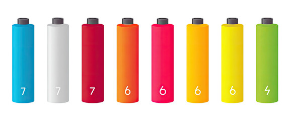 Colored tubes with numbers indicating levels or measurements