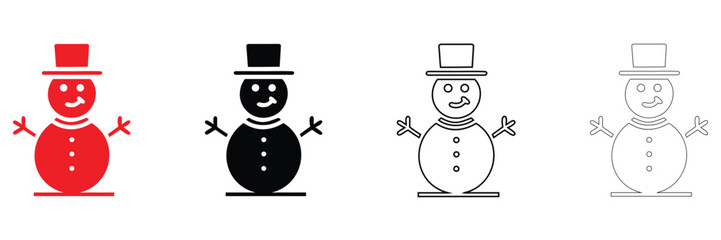 snowman vector icon set, christmas snowman vector, silhouette and line art illustration