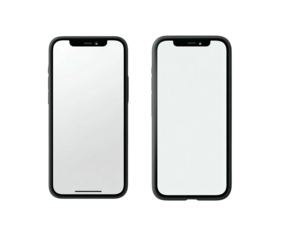 Two smartphones, side by side, with blank screens