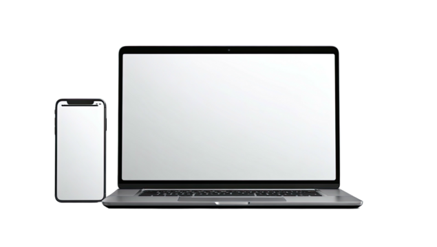 A modern laptop and smartphone displayed together on a dark background