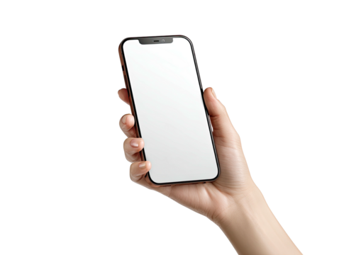Hand holding modern smartphone with blank screen