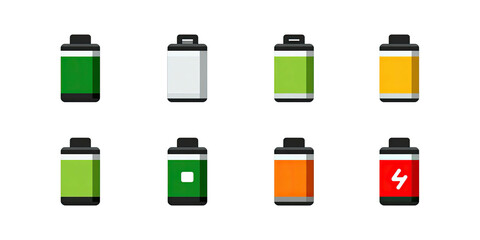Eight pixel art battery icons show charge levels from full to empty