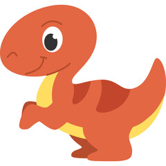Cute Cartoon Orange Dinosaur Character with Big Eyes and Small Arms Standing on Transparent Background