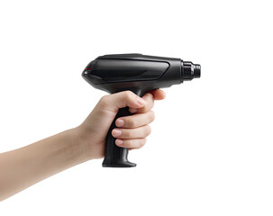 Hand holding a futuristic black phaser-like device