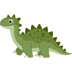 Cute Cartoon Green Stegosaurus Dinosaur Illustration on Transparent Background With Spikes and Spots Happy Expression