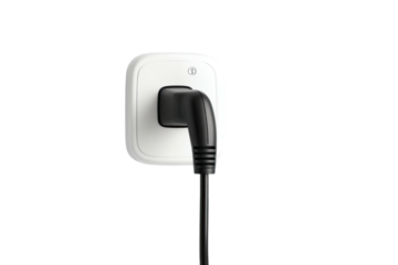 White wall socket with black plug and wire, isolated
