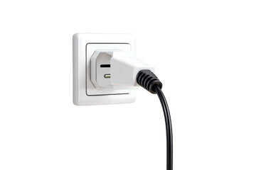 White electrical plug inserted into a wall socket