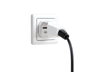 White electrical plug inserted into a wall socket