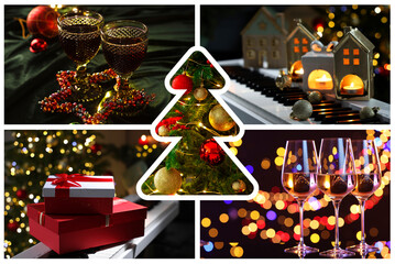 Christmas atmosphere. Collage of different holiday-themed photos