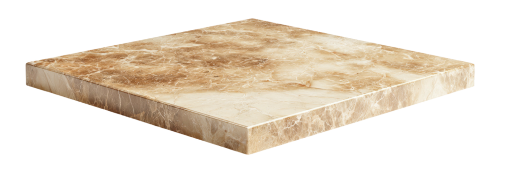 Natural stone slab with brown veining on a light base