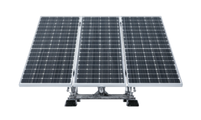 Triple solar panel array on dark metallic support structure