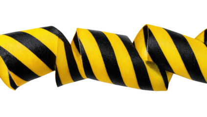 Bright yellow and black striped ribbon curls and twists
