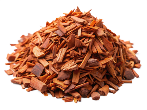 A Pile of Aromatic Cedar Bark Chips isolated on white  background ,PNG. AI Generated
