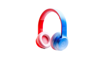 Vibrant, modern headphones with a red-to-blue gradient, isolated on black
