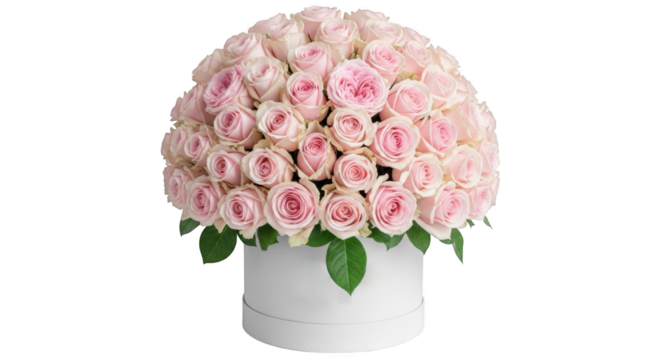 Beautiful bouquet of pink roses in a white box isolated on transparent background - Powered by Adobe
