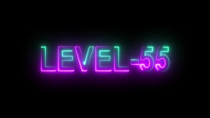 Level 55 neon bright text font colorful 4K video animation. Neon level up sign and upper Level . Next Level text animation - Powered by Adobe