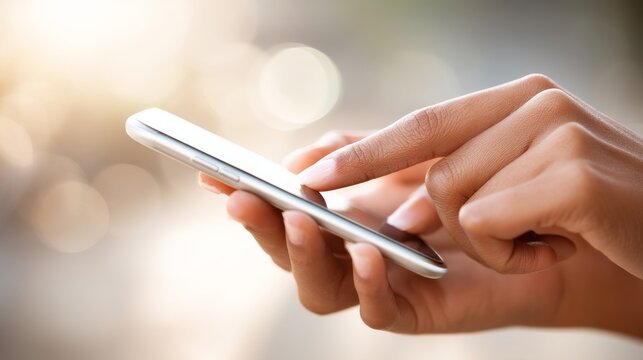 African-American woman using smartphone with touchscreen interface