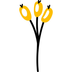 Illustration of Three Yellow Ovals on Black Stems Against a White Background