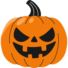 Jack O Lantern Halloween Pumpkin With Scary Face And Stem On Transparent Background