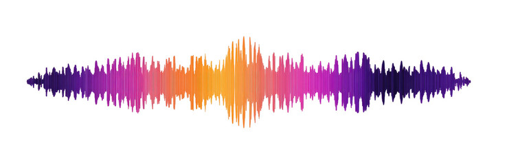 Vibrant, pixelated sound wave in gradient colors on black