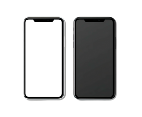 Two modern smartphones side by side, one blank white, one black