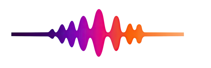 Colorful waveform graphic with gradient from purple to orange on black