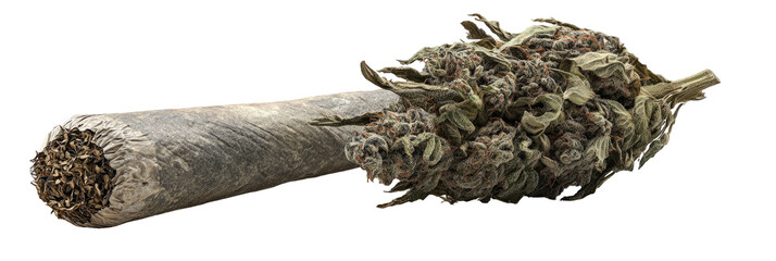 A tightly rolled cannabis cigarette filled with dried herbs