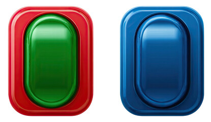Two abstract oblong shapes with glossy red and blue borders