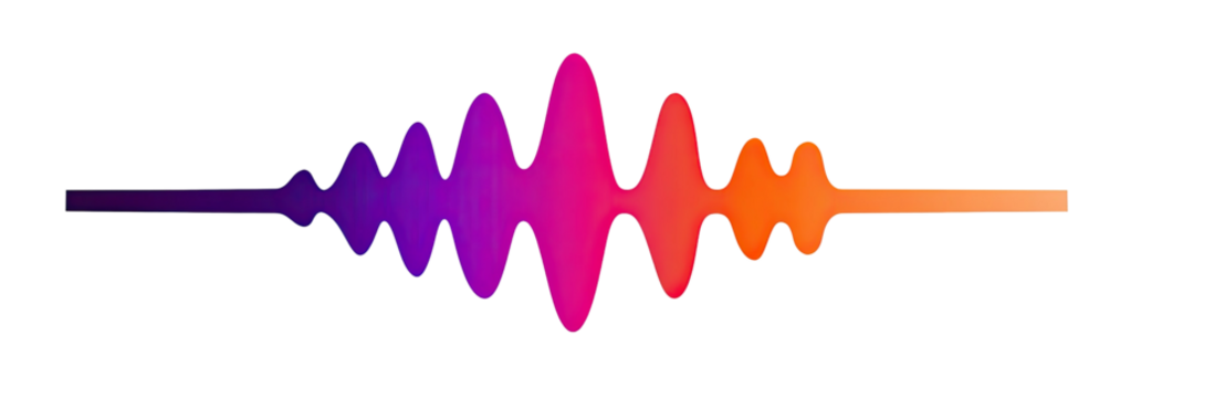 Colorful waveform graphic with gradient from purple to orange on black