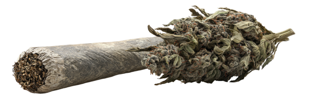 A tightly rolled cannabis cigarette filled with dried herbs