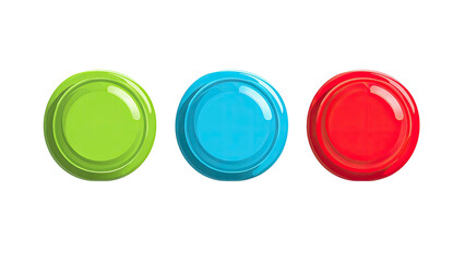 Three shiny, circular buttons on a black background