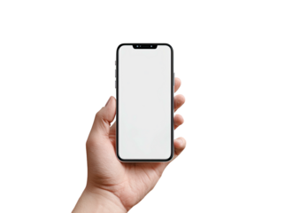 Hand holding a modern smartphone with a blank white screen (7)