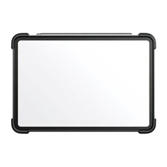 Rectangular blank whiteboard with thick black frame on black background