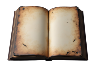 Old vintage book open, aged paper pages reveal mystery, blank for new story