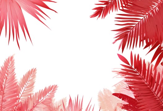 Vibrant coral-pink palm fronds framing a dark void