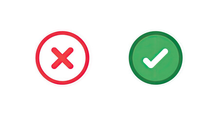 Two circular icons red cross and green checkmark