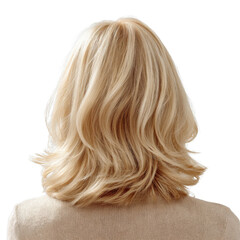 Naklejka premium Golden Locks' Portrait: An attractive woman showcasing her hair with a perfect style, emphasizing the allure and timeless charm of a fashionable hair style. 